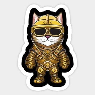 Cute Cartoon Cat Knight in Full Armor for Fantasy Lovers Sticker